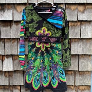 Desigual Girls Dress 7/8 Black Rainbow
